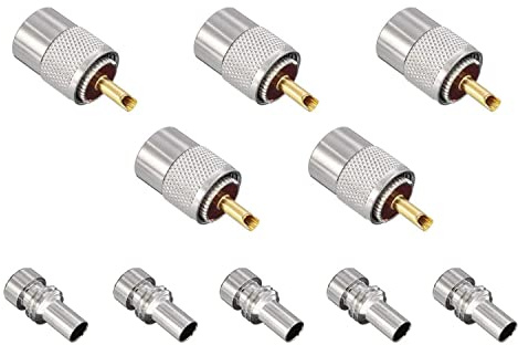 Confezione da 5 connettori UHF PL259 a saldare con riduttore per cavo coassiale RG8x, RG8, RG59, LMR-400, RG-213, materiale teflon, 50 ohm, a bassa perdita, compatibile con antenna radio Ham