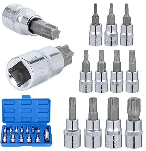 Knpwer Juego de 13 Llaves de Vaso Torx, T8-T70, Acero, 1/4, 3/8 y 1/2 Pulgadas