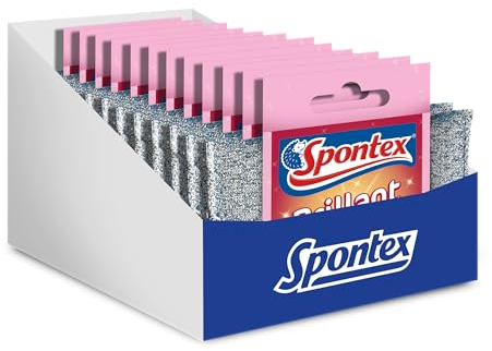 Spontex Brillant Reinigungspad, 12er Pack, für empfindliche Oberflächen, kratzfrei und Lange haltbar, Silber und pink
