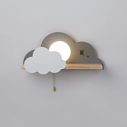 Jadssox Applique Murale en Bois pour Chambre d'enfant avec Interrupteur à chaînette, luminaire de tête de lit en Verre Globe Blanc, Appliques murales G9 de Bande dessinée pour Chambre d'enfant