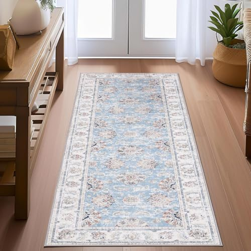 TOPICK Passatoia 60 x 240 cm, sottile, per corridoio, colore rosso chiaro, pieghevole, vintage, antiscivolo, stile retrò, elegante, tappeto lungo, cucina, soggiorno, camera da letto, sala da pranzo