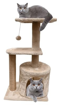 Beige Multi-Level Cat Climbing Tower with Ladder - Stable Cat Scratch Post & Play House for Kittens - Indoor Pet Activity (40 * 30 * 70cm)