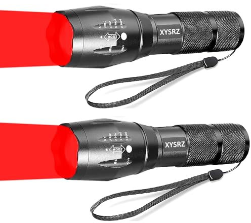 Torcia elettrica militare a luce rossa in una modalità zoomabile per visione notturna, torcia rossa per caccia astronomia osservazione notturna, confezione da 2
