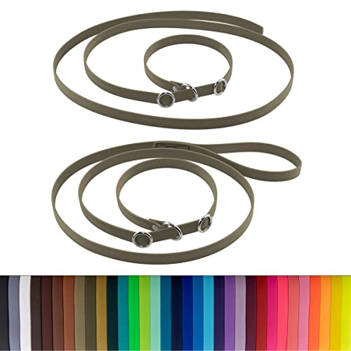 LENNIE BioThane Retrieverleine, 3m lang, Oliv, 16mm, 19mm, Handschlaufe, Stopperringe, Moxonleine