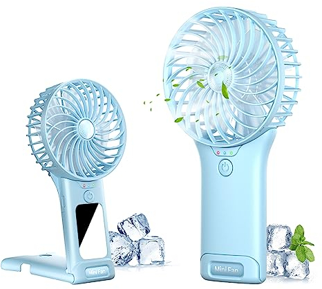 Handventilator, USB Wiederaufladbarer Tragbarer Mini Ventilator , Persönlicher Kleiner Leiser Handventilator 4 Geschwindigkeiten mit Spiegel, 2000mAh Akku Tischventilator für Büro Zuhause Reisen