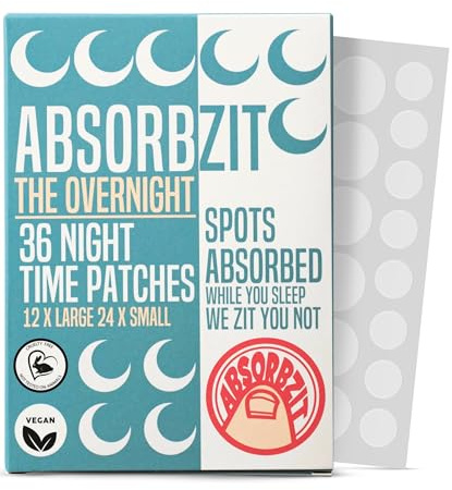 Absorbzit - The Overnight Hydrocolloid Pimple Patches, Thick & Durable Spot Patches, Vegan & Cruelty-Free Acne Treatment - 36 Nighttime Patches