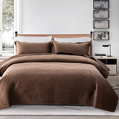 XIUWOUG Couvre Lit 2 Personnes 220X240cm, Couverture Patchwork, Boutis Couvre-Lit Matelassé en Microfibre, Dessus De Lits Et Couvre-Lits De Luxe avec 2 Taies d'oreiller,Dark Coffee,220x240