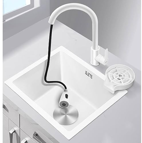 Küchenspülen Küchenspüle Aus Weißem Edelstahl Kleines Mini-Einzelbecken-Gemüsebecken Bar-Insel-Wasserpool Einbauwaschbecken Mit Wasserhahn (Color : Weiß, S : 25 * 40cm)
