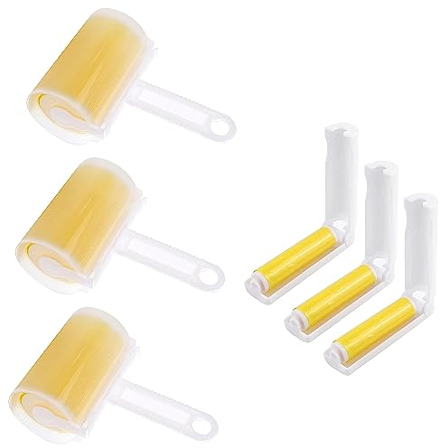 Voarge Fusselrolle Wiederverwendbarer, 6er Set Wiederverwendbare Fussel und Tierhaarrolle in 2 Größen (Abwaschbare Fusselrolle), Fussel entfernen Rollen Zubehör (Gelb)