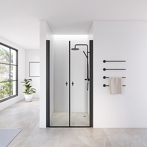 Home Deluxe - Duschabtrennung LAVEA - Klarglas Schwarz - Maße: 95 x 195 cm - 6 mm nanobeschichtetes Sicherheitsglas, inkl. Scharniere und Montagematerial I Duschtür Pendeltür Duschtrennwand Nischentür