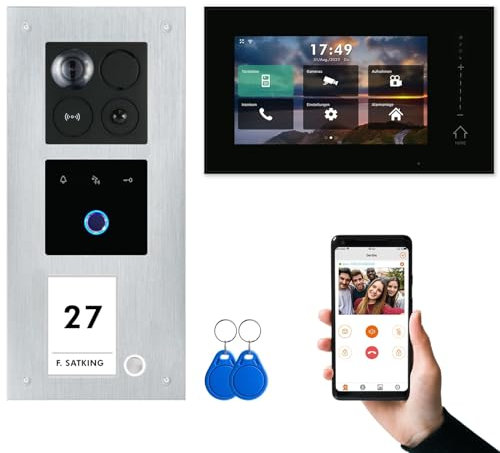BALTER ERA Silber IP Unterputz Video-Türsprechanlage mit Fingerprint Set 1 Familienhaus (1x Türstation mit Full HD Kamera, 1x Touchscreen 7 WiFi-Monitor Schwarz, Android & iOS APP, 2-Draht, RFID)