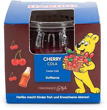 HARIBO 3 candele profumate in barattolo di vetro ciliegia, ciliegia, orsetti gommosi, idea regalo, confezione regalo, 85 g, 20 ore