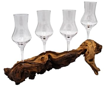 NEO-DESIGN Grappawurzel Schnapsglashalter - Handverlesene Naturholz-Wurzel mit 4 Gläsern