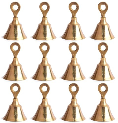 SATVIK Set of 12 Large Sacred Echoes Jingle Bells with Hanging Loop for Pooja Accessories Temple Home Decor Christmas Bells Decoration Craft DIY Festive Spiritual Mandir Prayer Gifting
