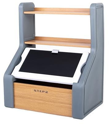 Step2 Harmony Toy Storage Box, Kids Toy Storage Bin with Chalkboard Lid, Easel & Toy Organizer in One, Made of Durable Plastic, For Toddlers 2+ Years Old, Sage Gray