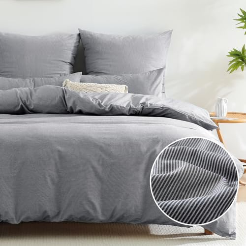 SOULFUL Bettwäsche 135x200 Baumwolle Gestreift, 100% Gewaschene Baumwolle Bettwäsche-Sets Dunkelblau mit Reißverschluss öKotex Zertifiziert Enthält 1 Bettbezug 135x200 und 1 Kissenbezüge 80x80