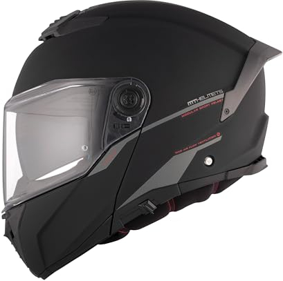 MT Helmets MT Systemhelm Atom Matt schwarz Größe XXL | Klares Visier | Klapphelme | Ratsche | Kunststoff | geeignet für Mofa, Moped, Motorrad, Roller
