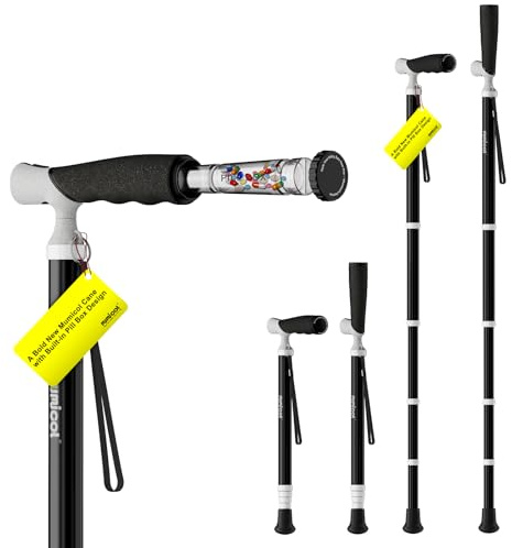 Mumicol Canes for Women for Stability, Walking Cane for Men, Folding Canes for Women Adjustable for Travel, Dual Modes Handle (Sticks or Canes) with Daily Pill Box (Black)