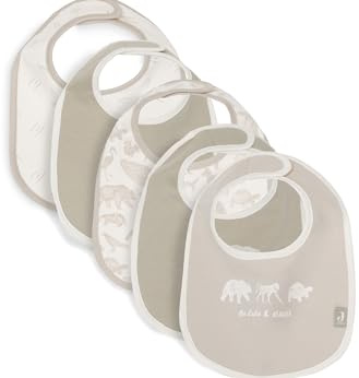 Jollein Bavaglino Baby – Animals – Confezione da 5 bavaglini impermeabili – con chiusura in velcro