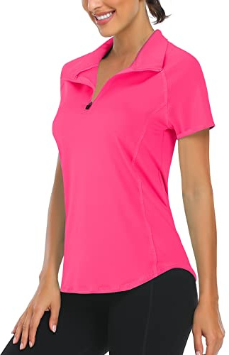 Syphiby Ladies Summer Short Sleeve Golf Sport Gym Tops Womens Polo Shirts | Women's 1/4 Zip V Neck Activewear, Workout Yoga Running Tennis Golf Tops Clothing, Quick Dry Lightweight Stretchy UPF 50+