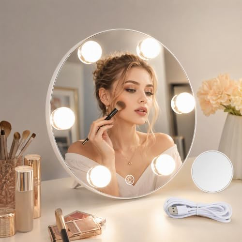 Focenat Schminkspiegel mit Beleuchtung Hollywood Spiegel mit Licht 10X | Vergrößerung LED Beleuchteter Schminktisch Spiegel 3 Modi Kosmetikspiegel Badspiegel Wandspiegel Make up Spiegel Tischspiegel