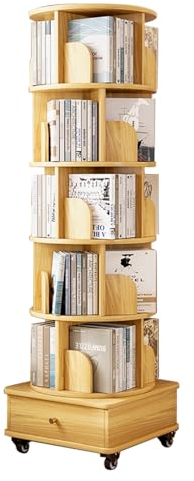 ToeWoe 360° Drehbares Bücherregal 5-stöckiges Drehbares Bücherregal mit Rädern Freistehend 68.11 Tall Skinny Buch Lagerung mit Schublade für Home Wohnzimmer Ecke Schlafzimmer (Color : Style3)