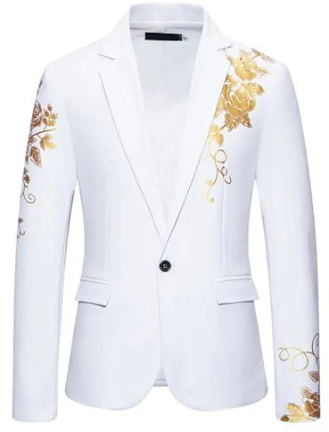 FULUJIDI Sakkos Anzüge Mode Paisley Heiß Prägen Bedruckt Herren Anzug Mantel Lässig Business Slim Fit Anzug Einzels Chnalle Anzug Party Mantel Büro Useusizel Weiß