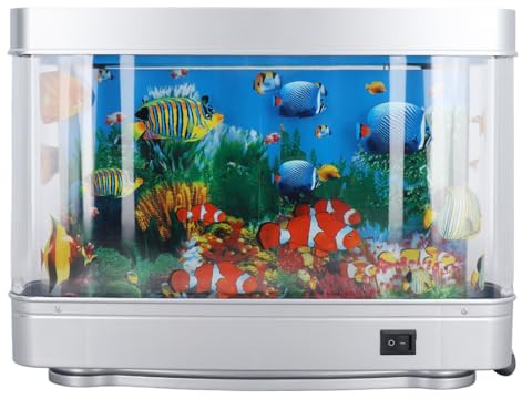 Fockety Künstliches Aquarium, 11,73 Zoll LED Fake Aquarium Dekorativ mit Nachtlicht, Lebendige, Sich Bewegende Fische, Geräuscharme Künstliche Aquariumlampe für Schlafzimmer,