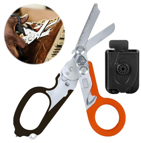 Tijeras de Trauma, Cuchillo de Rescate, Tijeras de Rescate Multiherramienta con 6 Funciones Prácticas, Alicates de Tijera Plegables de Acero Inoxidable, Tijeras de Rescate para Acampar al Aire Libre