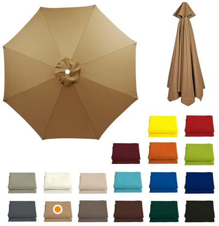 300CM Sonnenschirm Ersatzbezug 8 Rippen 230CM 270CM Rund Ersatztuch Terrassenschirm Sonnenschirm Bespannung Ampelschirm Bezug Wasserdicht Ersatz Baldachin Für Balkon, Garten, Pool Und Strand(Khaki,230