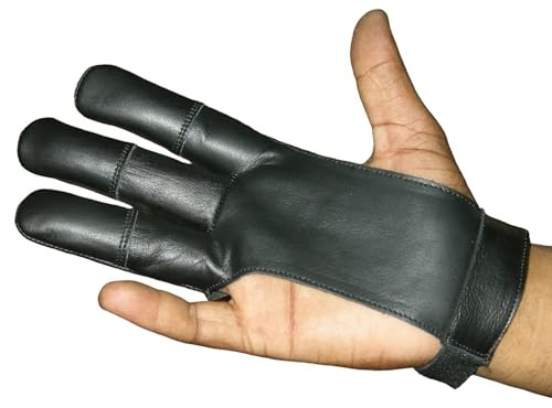 Tartancity Guanti da tiro con l'arco a forma di artiglio di orso guanti da caccia in pelle, nero, 3 dita per arcieri (nero, XS)