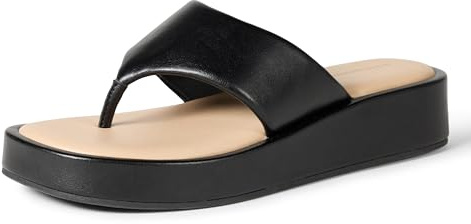 Amazon Essentials Sandalias planas para mujer, piel sintética negra, talla 10