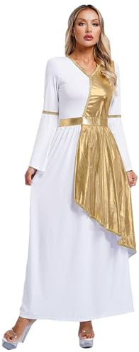 Sxiwei Griechische Göttin Cosplay-Kostüm für Damen Langarm Olympia Langes Edles Kleid Halloween Weihnachtsengel Cosplay Uniformen