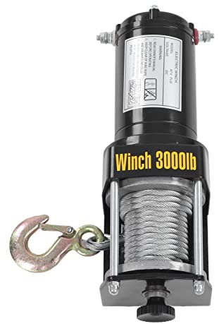 Kit Mini Verricello Elettrico 24 V, Telecomando e Cavo in Acciaio Inclusi Potenza di Trazione di 1.361 Kg Montata Verricello Elettrico 3.000 Libbre per Accessori ATV e UTV