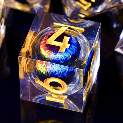 DND Lot de 7 dés mobiles œil de dragon en résine polyédrique pour donjons et dragons Pathfinder RPG MTG D4 D6 D8 D10 D% D12 D20 (bleu et rouge)