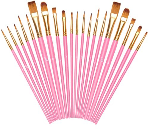 Vicloon 20 Stück Pinselset, Nylon Pinsel, Künstlerpinsel, Hochwertige Pinsel mit Kunststoffgriff, Premium Nylon Acrylfarben Pinselset, Malerei Ölfarben Brush Set für Erwachsene, Rosa