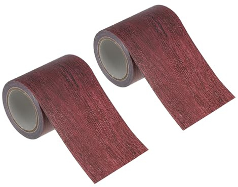 PATIKIL 57mmx4,57m Klebefolie Holzoptik Bordüre Selbstklebend Reparatur Klebeband Holzoptik Klebetapete, 2 St. Dunkle Kastanien-Mahagoni Holzfolie Selbstklebend Möbelfolie Holzoptik Tapete