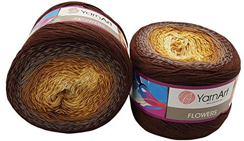 2 x 250g Ilkadim Export Flowers Bobbel Wolle Mehrfarbig, 55% Baumwolle, 500g Bobble Strickwolle mit Farbverlauf (braun beige creme 284)