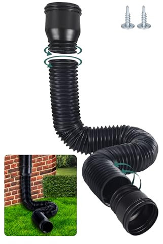 BKITC Alargador flexible para canalón de bajante de 80/100 mm, extensión redonda para bajante de 47 a 150 cm (negro, 1 unidad)