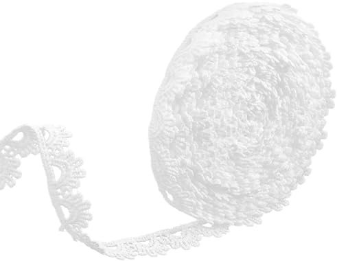 Yuanchu Spitzenband Weiß, Spitzenborte Weiss Spitzenbordüre Vintage Baumwolle Zierspitze Häkelspitze Spitze Dekoband Zierband für Nähen Geschenkbox Hochzeit Scrapbooking Handwerk Deko 13,7 m/Rolle