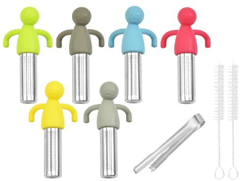 Anlising 6PCS Creativo Filtro da Tè, Filtro per Tisane, Invia Spazzole di Paglia + Pinza per Ghiaccio, Infusore da tè Sfuso, Riutilizzabili Filtro tè Acciaio Inox Infusore, per Foglie di Tè, Spezie