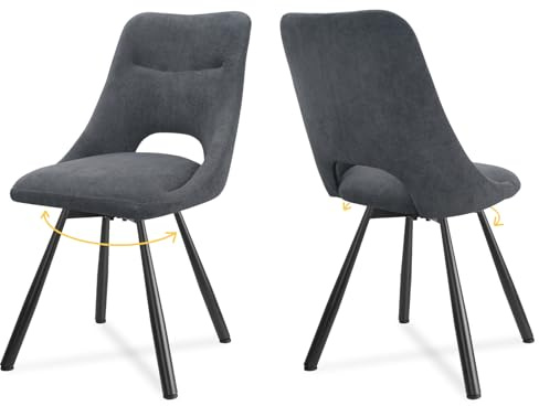 LEWE Esszimmerstühle drehbar 2er Set, Küchenstuhl, 360° Drehstuhl, Ergonomischer Polsterstuhl, armlos, Esszimmer Wohnzimmer Schlafzimmer, Kaschmir-Stoff - Dunkelgrau