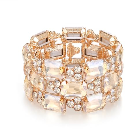 EVER FAITH Strass Armband für Damen Hochzeit Prom Radiantschliff österreichischen Kristall 3 Schichten elastische Stretch breite Armkette Schmuck
