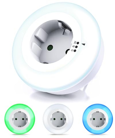 Brandson Luce notturna da presa con Sensore di Luce, Lampadina da notte presa con Sensore Crepuscolare, Lampada notturna, Luci LED Tre colori, Lampada Notturna LED per Bagno Corridoio Cucina Scale
