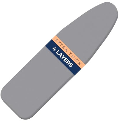 happhom Ironing Board Cover with Extra Thick Heavy Duty Pad, 4 Layers, Silver Coated Ironing Board Cover, Drawstring Tightening with Scorch and Stain Resistant Padding 45x125 cm (Grey, L)