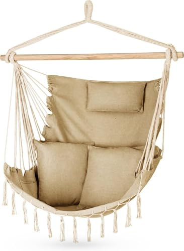 Outtec Fauteuil Suspendu Extérieur 100x130x75cm, Jusqu’à 150 kg, Hamac Extérieur avec Coussins, Fauteuil Suspendu Boho sans Structure pour Jardin et Chambre, Chaise Suspendue Extérieure, Chaise Hamac