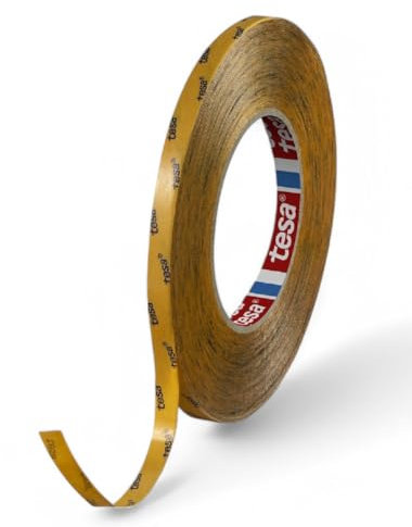 Ruban adhésif double face Tesa 51966 en PET: Forte adhérence, tenue sur les surfaces difficiles. Épaisseur 0,2 mm, résistant jusqu'à 130 °C, avec résistance UV - (9 mm)