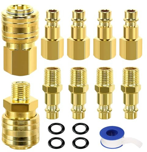 15 Pcs Air Line Connectors 1/4 BSP Airline Fittings, Euro Airline Compressor Air Line Fittings KitAir Hose Connectors and Fitting Coupler Couplings Tools Plug Kit with Male Female Thread