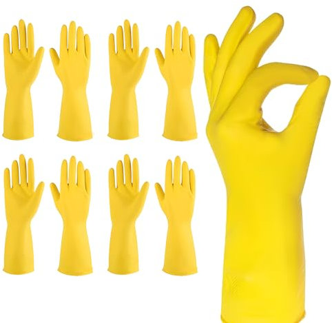 Direct Mart Yellow 5 Pairs Heavy Duty Rubber Gloves, Multipurpose Non-Slip Grip Durable Waterproof and Comfortable Household Gloves for Kitchen Bathroom Dishwashing Cleaning (Medium)