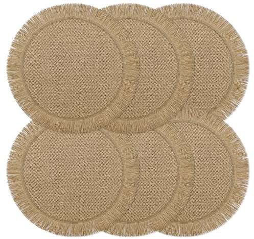 fanquare Lot de 6 Sets de Table Ronds Bohème en Papier 38cm, Tressés Campagnards Résistants à la Décoloration pour Maison, Café ou Événements, Marron
